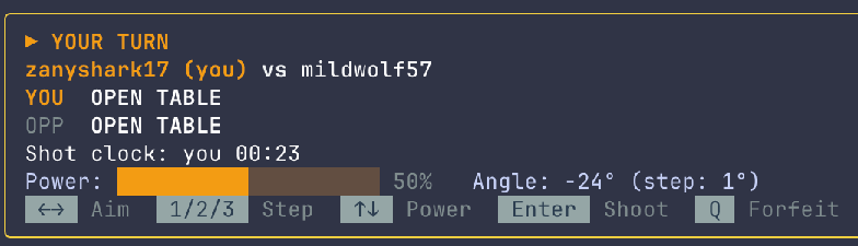 billiard.sh terminal HUD